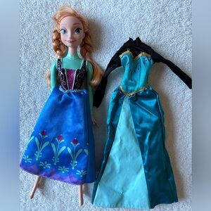 Anna Doll with Skirt + Extra Dress, Disney Frozen Princess Doll Bundle